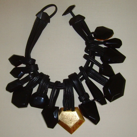 MONIES Leather and Multi-Colored Lucite Stone Statement Necklace - Picture 11 of 16